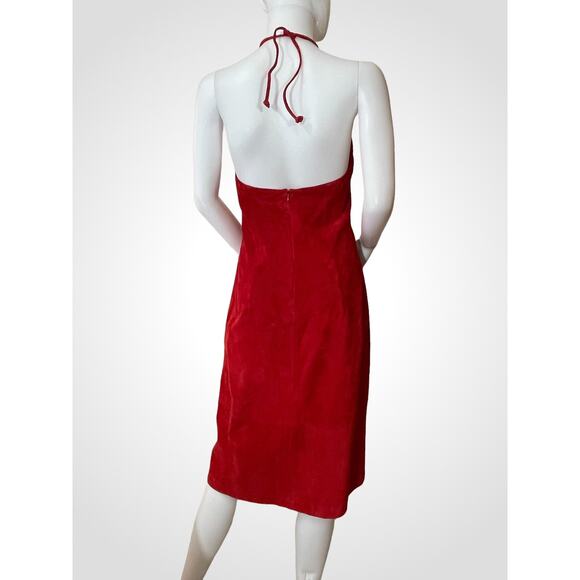Vintage Red Suede Halter Style Sexy Dress! Size 10, Ready for Holiday Party! - Picture 3 of 8